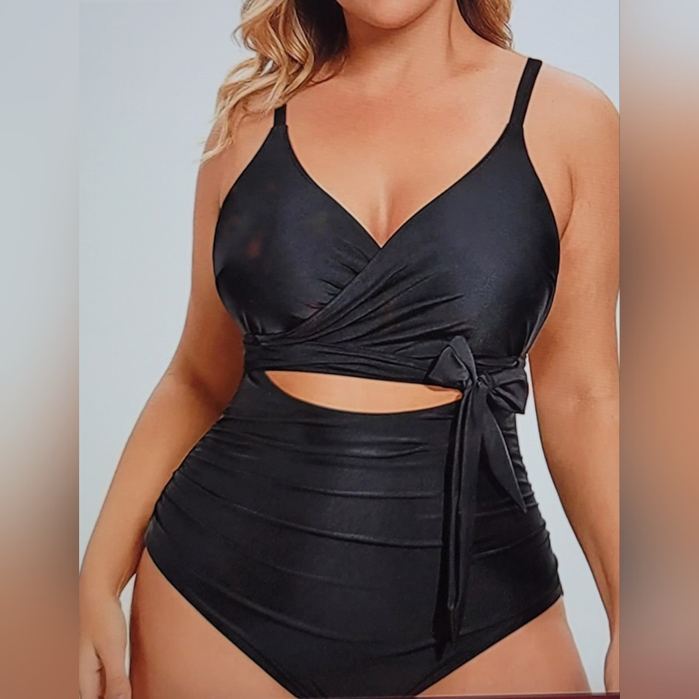 NWT Plus Size One Piece Padded Wrap Around Open Cutout bathing suit swim - Picture 7 of 12